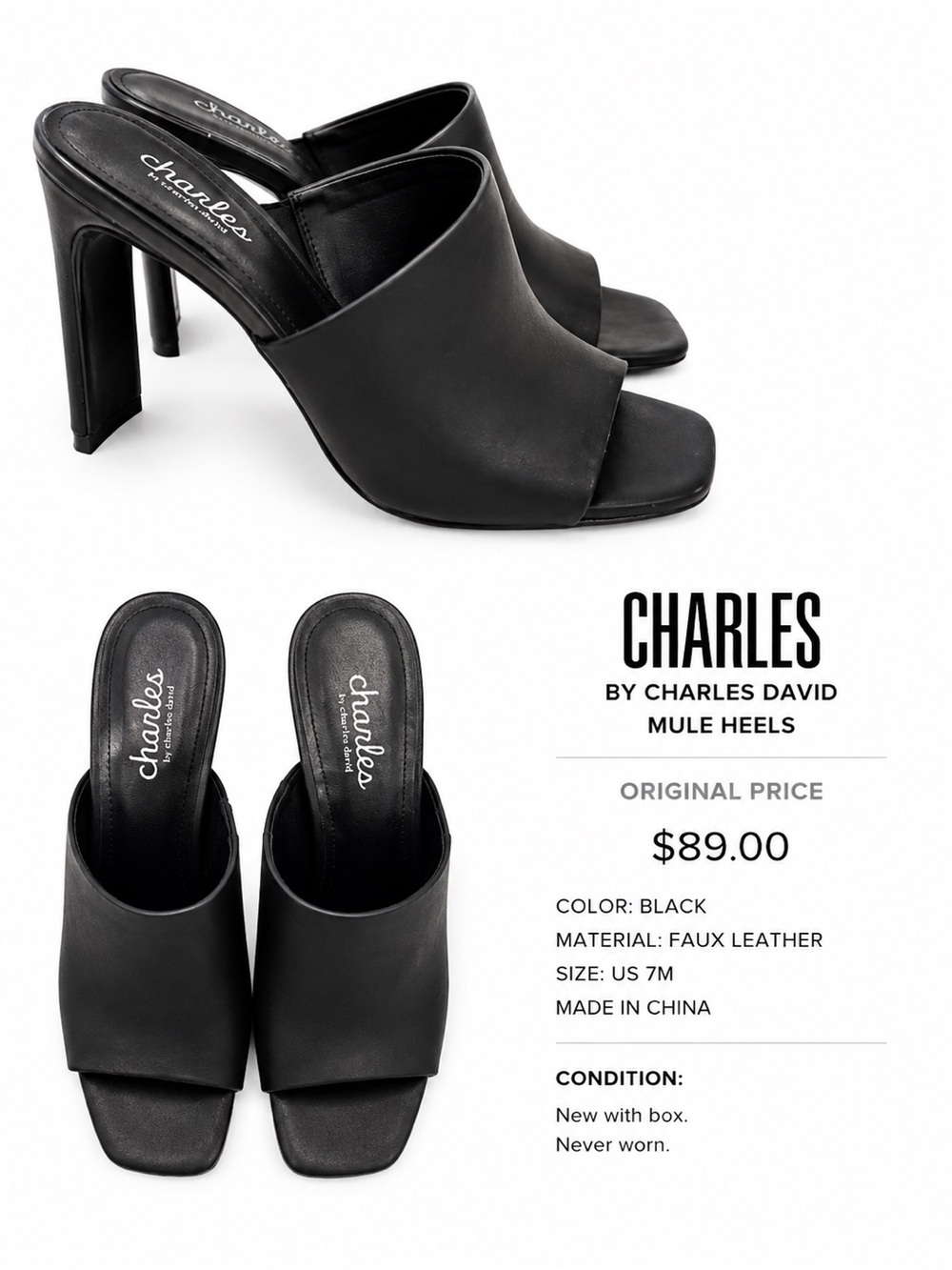 Charles by Charles David Black Open-Toe Mule Heels